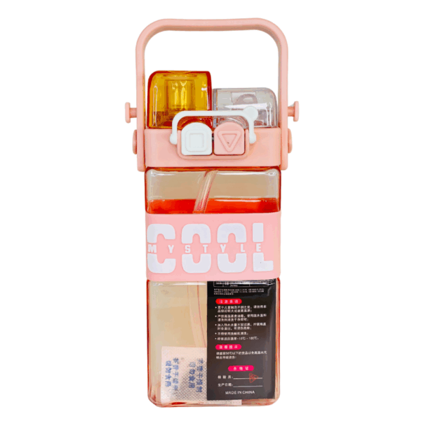 Flat Double Drinking Water Bottle With Straw 520 ML - Image 3