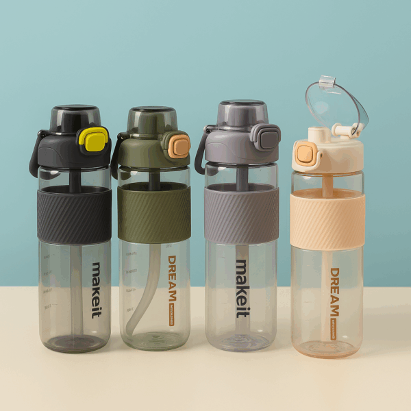 Transparent Water Bottle with Hand Grip Flip Spout Top 700ml | BPA-Free