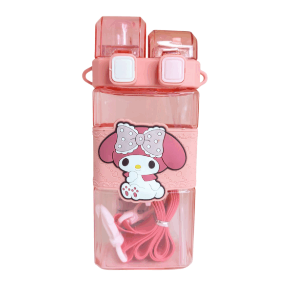 Flat Double Drinking Water Bottle With Straw 520 ML - Image 3