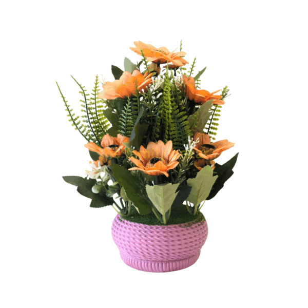 Artificial Flower With Pink Plastic Tub | Flowers For Home Decoration