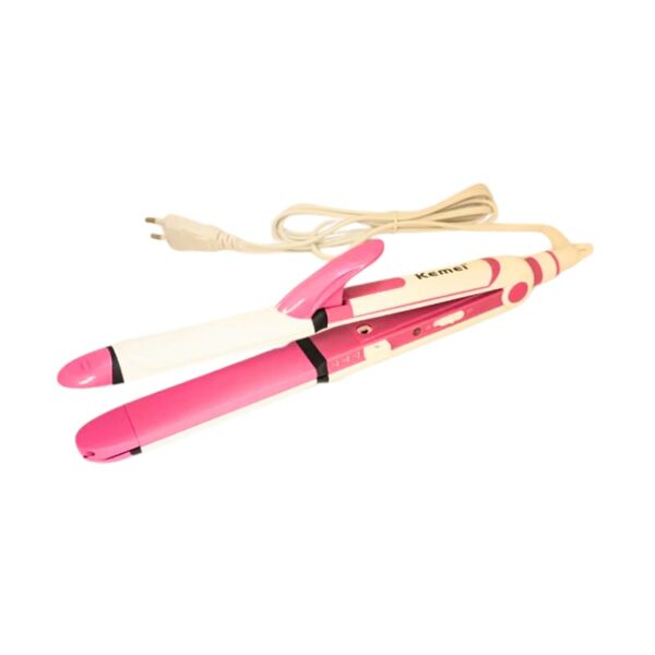 Kemei KM-3304 3 in 1 Pink Hair Straightener | Curler & Crimping