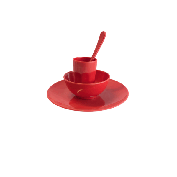 4-Piece Red Plastic Dinner Set | Plate, Bowl, Spoon & Glass - Image 2