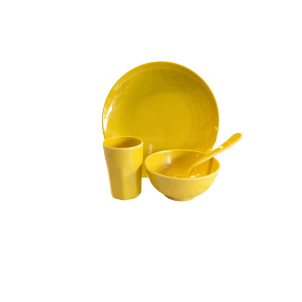 4-Piece Yellow Dinnerware Set | Plate, Bowl, Cup, and Spoon