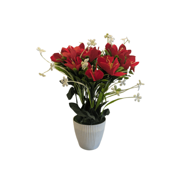 Artificial Red Lily Flower with Pot | Home and Office Decor