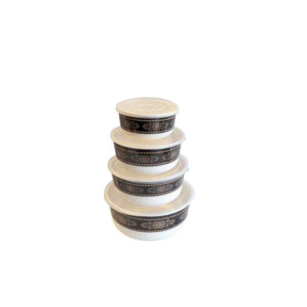 4-Piece Round Plastic Food Storage Container Set | with Lids – Printed Design