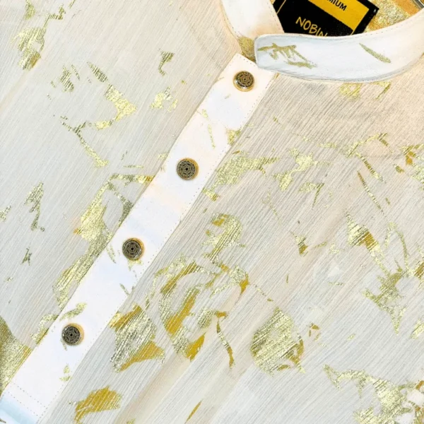 Premium Afsan Panjabi – Elegant Georgette with Golden Detailing - Image 3