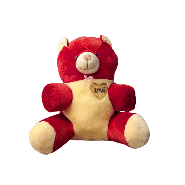 Two-Tone Ruby Red Teddy Bear with Golden LOVE Heart Accent | Romantic Plush Gift