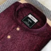 Men’s Deep Wine Micro-Paisley Panjabi with Gold Buttons | Elegant Festive Panjabi for Men | Regular Fit Cotton Blend