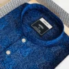 Men’s Royal Blue Micro-Paisley Panjabi with Gold Buttons | Elegant Festive Kurta for Men | Regular Fit Cotton Blend