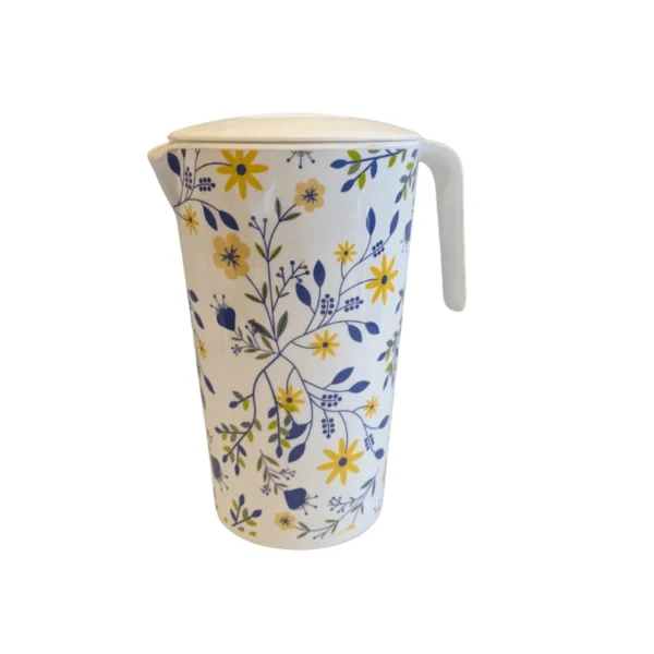 Floral Delight Pitcher | Elegant Plastic Water Jug with Yellow and Blue Floral Design