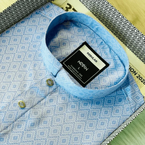 Men’s Panjabi Light Blue Jacquard | Regular Fit Casual Panjabi | NOBIN