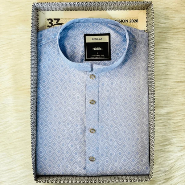 Men’s Panjabi Light Blue Jacquard | Regular Fit Casual Panjabi | NOBIN - Image 3
