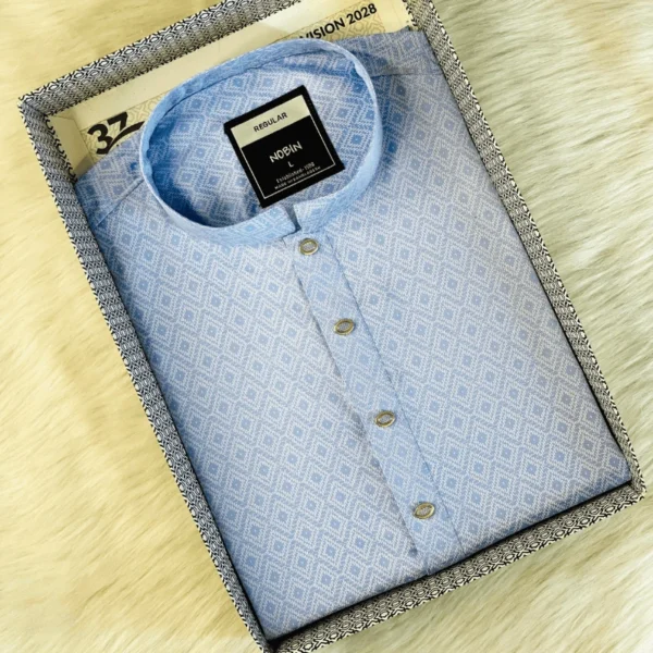 Men’s Panjabi Light Blue Jacquard | Regular Fit Casual Panjabi | NOBIN - Image 2