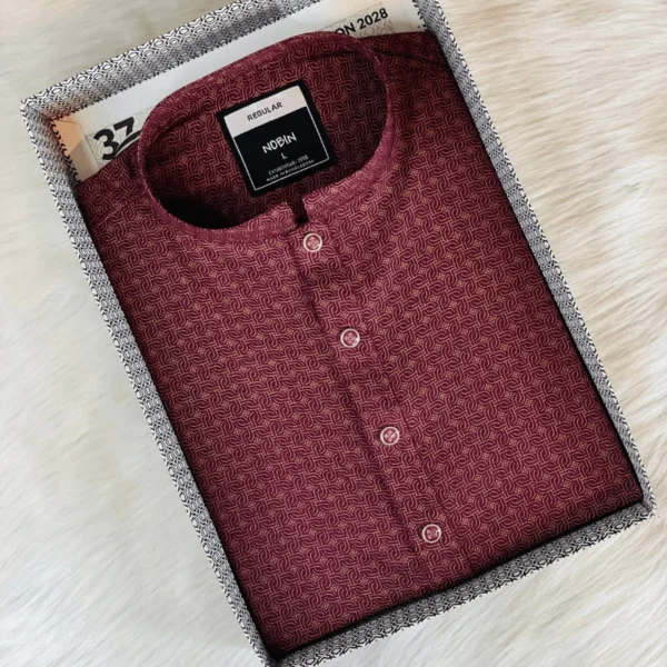 Men’s Premium Cotton Panjabi with Classic Maroon Maze Print | Elegant Festive Wear | NOBIN - Image 3