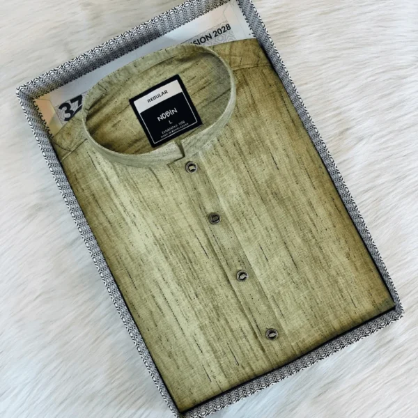 Men’s Premium Cotton Olive Green Textured Design Panjabi | Elegant Traditional Wear | NOBIN - Image 3