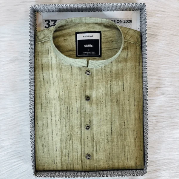 Men’s Premium Cotton Olive Green Textured Design Panjabi | Elegant Traditional Wear | NOBIN - Image 2